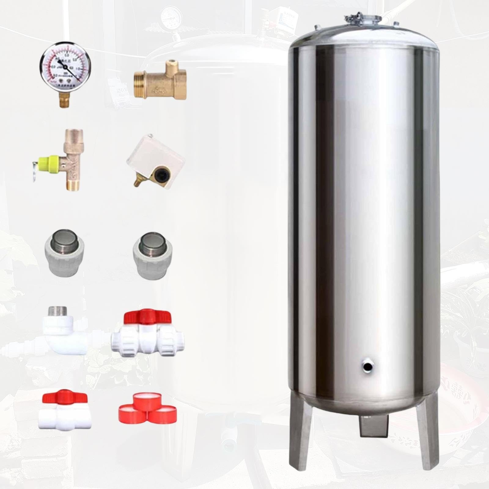 Serbatoio di stoccaggio acqua color argento, pompe per pozzi, acciaio inox