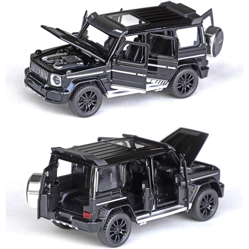 Image of PINQUE Kids New 1:32 BB700 Diecast Alloy Metal Pull Back Car With Openable Doors, Music, Sound and Light - Vehicle Toy for Boys (Black)