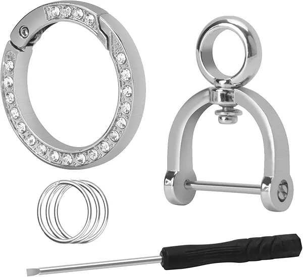 Car Key Rings, Rhinestone Keyring with Stainless Steel Key Rings,Heavy Duty Split Key Chain Rings (1Pc Rhinestone + D Ring+5Pcs 30mm Keyrings)