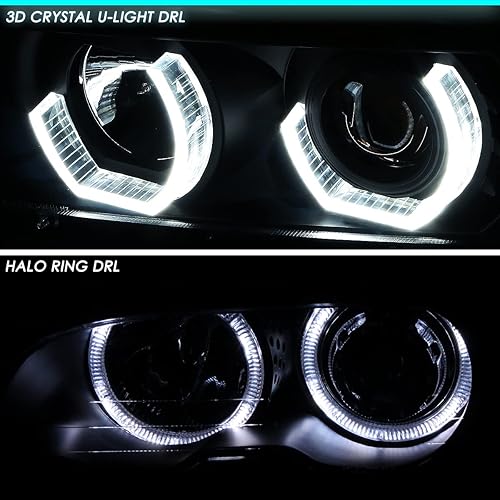 Miniatura 4 de DNA MOTORING HL-3D-X500-BK Reemplazo de faros delanteros de proyector en U LED 3D con carcasa negra compatible con 00-03 X5