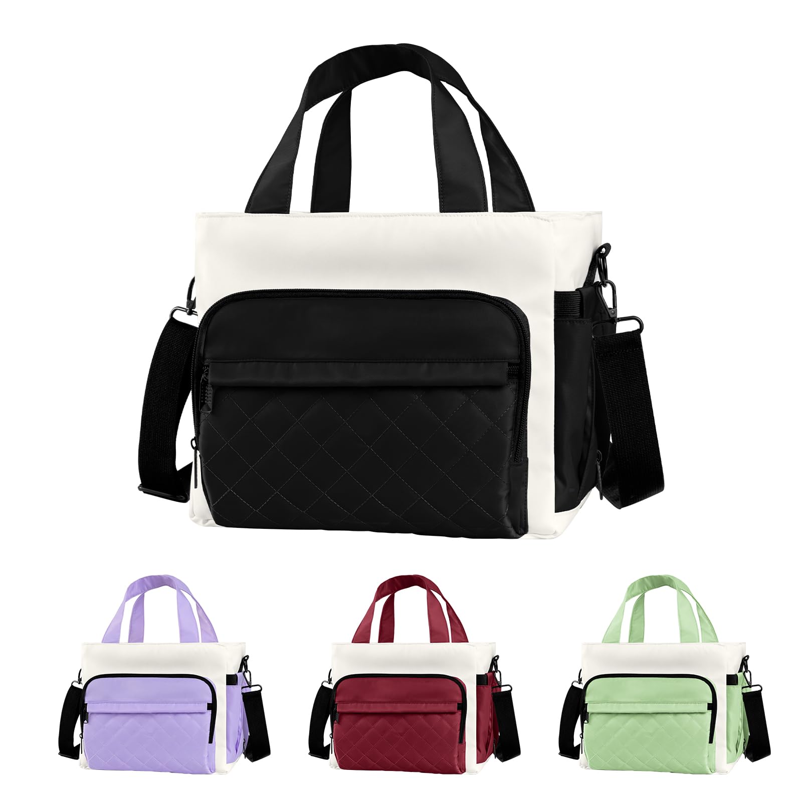 Photo 1 of Women's Insulated Lunch Box Bag - Stylish Tote Design, Leakproof Waterproof Lunch Cooler, Large Lunch Tote Bags for Work Commute & Dates (White-Black)