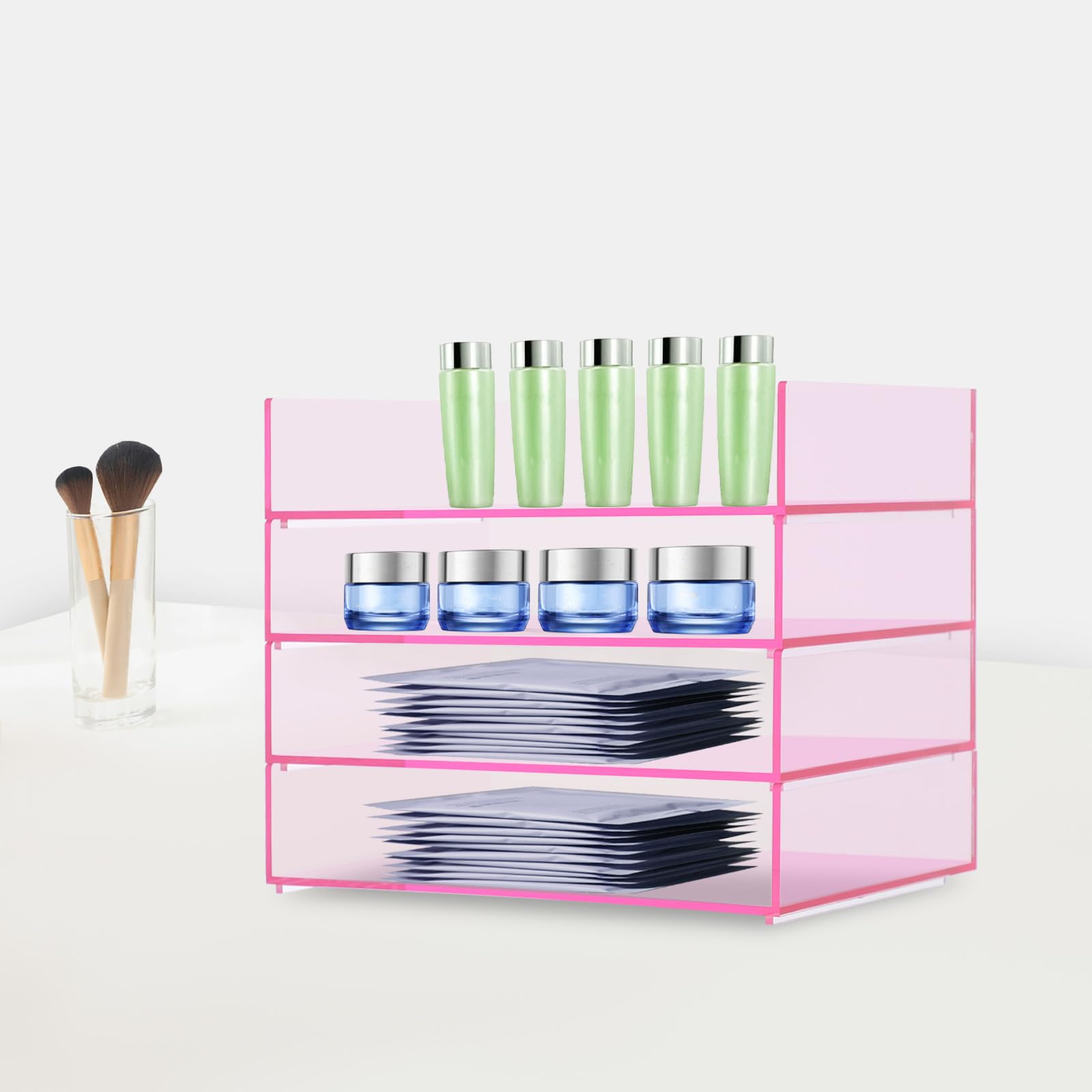 Organizzatore acrilico impilabile 4 in 1, organizer da scrivania in acrilico da 5 mm, per ufficio, casa, cosmetici, penne, documenti, trucco, gioielli