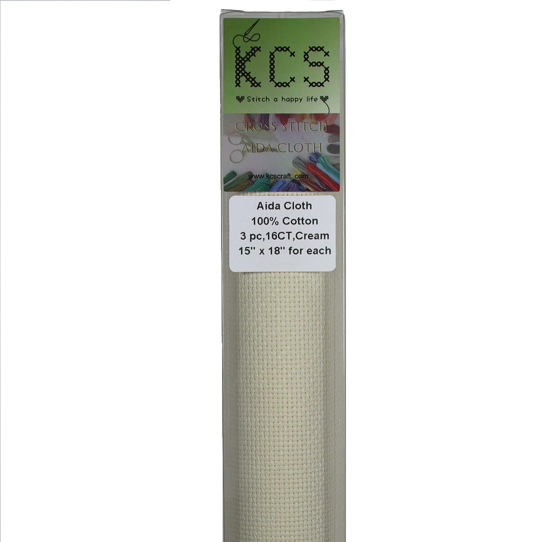 KCS 3 pc of 15" x 18" Counted Cross Stitch Cotton Aida Cloth Needlework Rolled Fabric Box,16CT,Cream