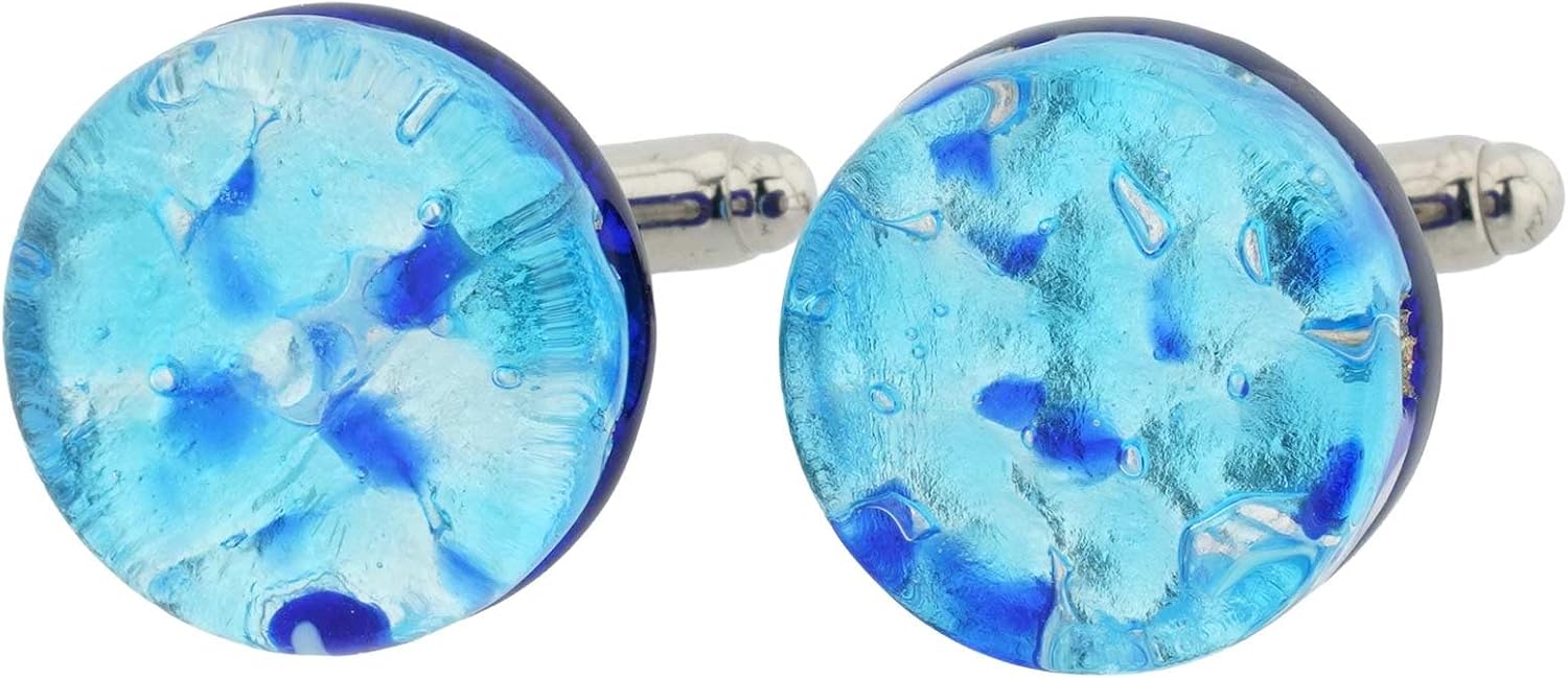 Glass Of Venice Murano Glass Venetian Classic Round Cufflinks - Aqua Blue