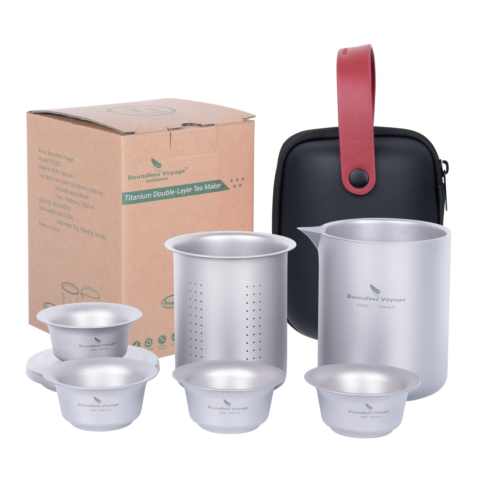 Théière en titane iBasingo avec tasses double paroi pour un thé pur en bivouac