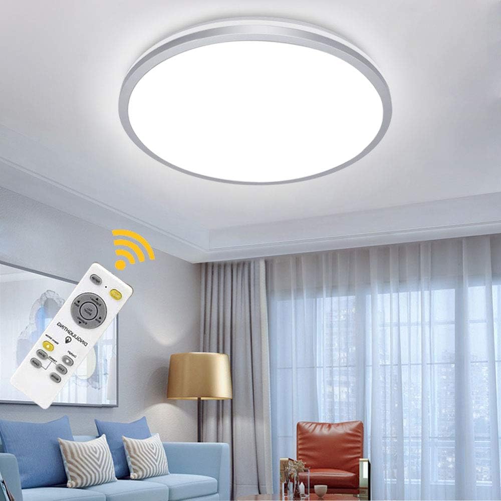 Depuley 35W Modern Dimmable LED Flush Mount Ceiling Light Fixture with Remote 15-Inch Round Close to Ceiling Lights for Living Room, Bedroom, Dining Room Lighting, Timing, 3-Color Changeable
