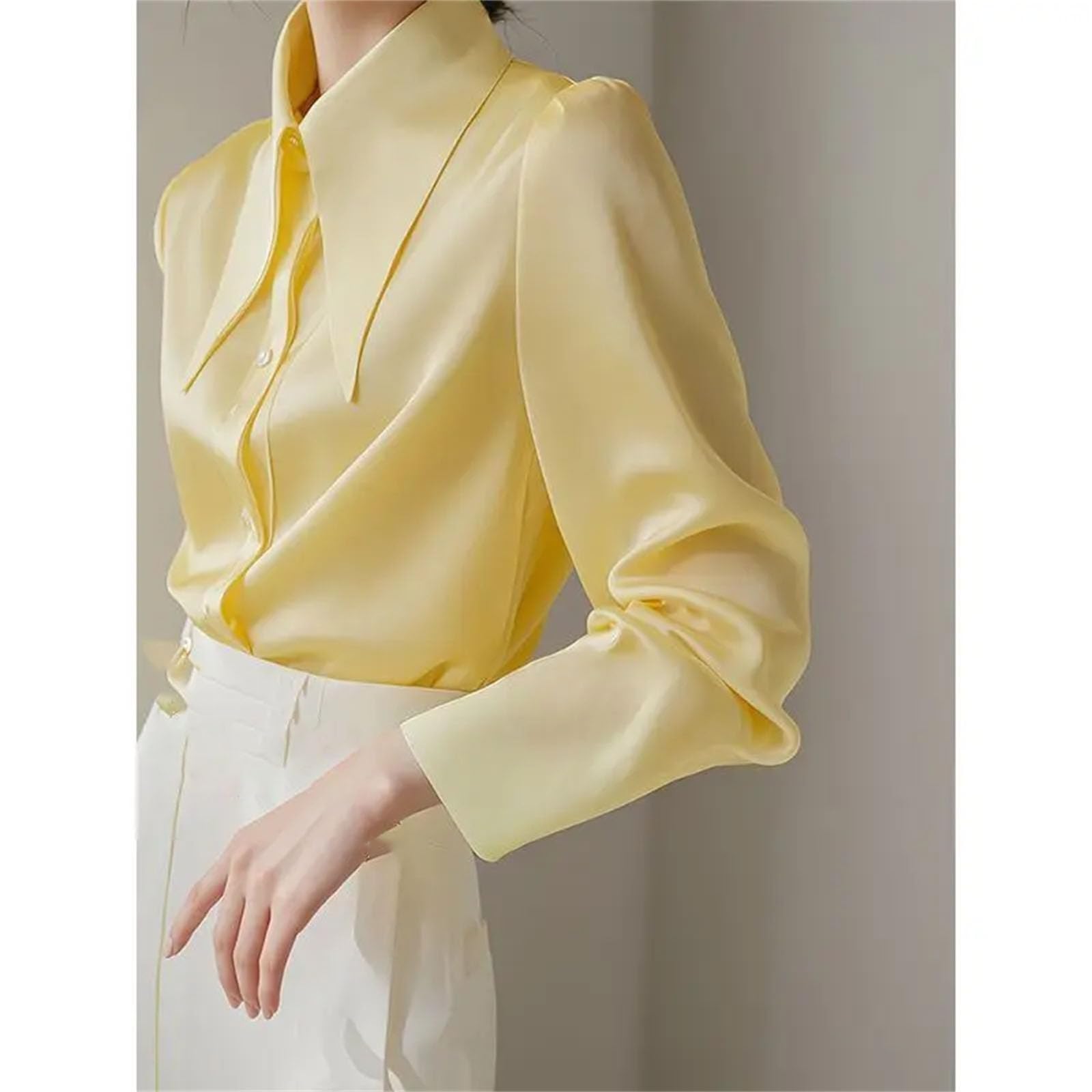 Camicie da donna tinta unita colletto classico manica lunga design elegante poliestere casual quotidiano top