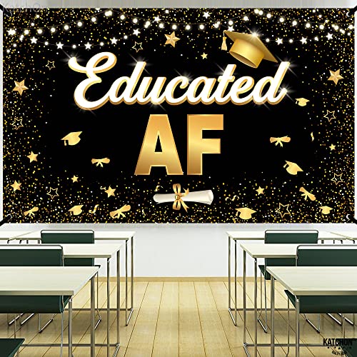 Image of KatchOn, XtraLarge Educated AF Banner - 72x44 Inch | Grad Banner, Black and Gold Graduation Decorations 2026 | Graduation Backdrop, Educated AF Decorations |