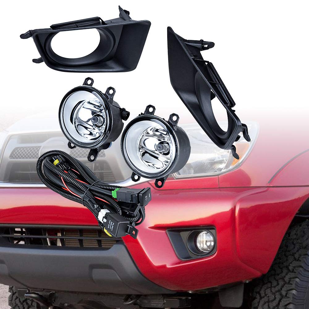 1 Pair Real Glass Front Bumper DRL Fog Lights Kit Compatible with Toyota Tacoma 2012 2013 2014 2015