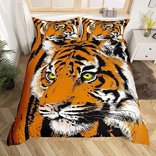 Juego De Sábanas Duvet Cover, 3D Tigre Dibujado a Mano Ropa de Cama de Microfibra Hipoalergénica, Funda Edredon 135x200 cm y 2 Fundas de Almohada 80x80cm con Cremallera
