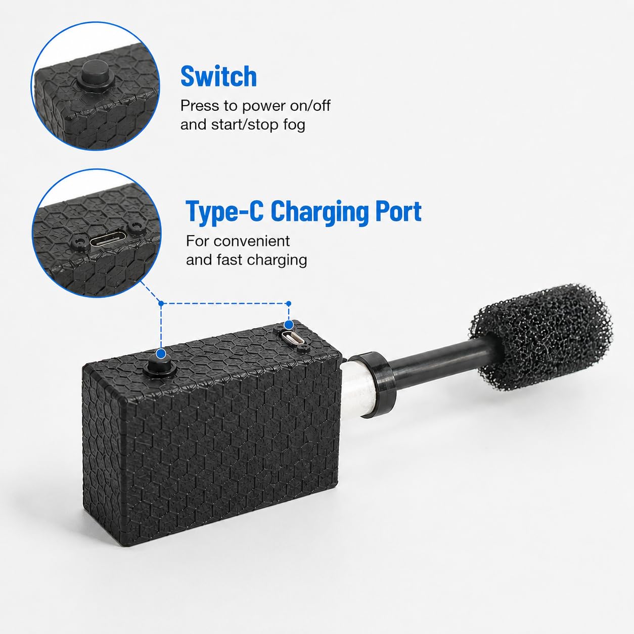 Encendido instantáneo, 3 niveles de humo, temporizador con protección automática, ideal para fotografía, vídeo, bodas y fiestas | Mini máquina de humo portátil con batería y mando a distancia