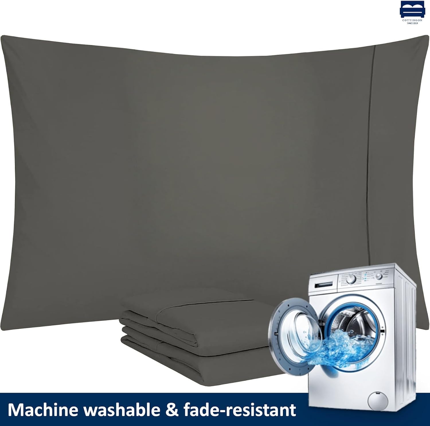 Cottingon Pillowcases Set of 2 - Premium Sateen Weave, 100% Egyptian Cotton Pillow Covers, Cooling, Hotel Collection Quality, Ultra-Soft & Breathable King Size 20x40 Inches, Dark Grey Solid