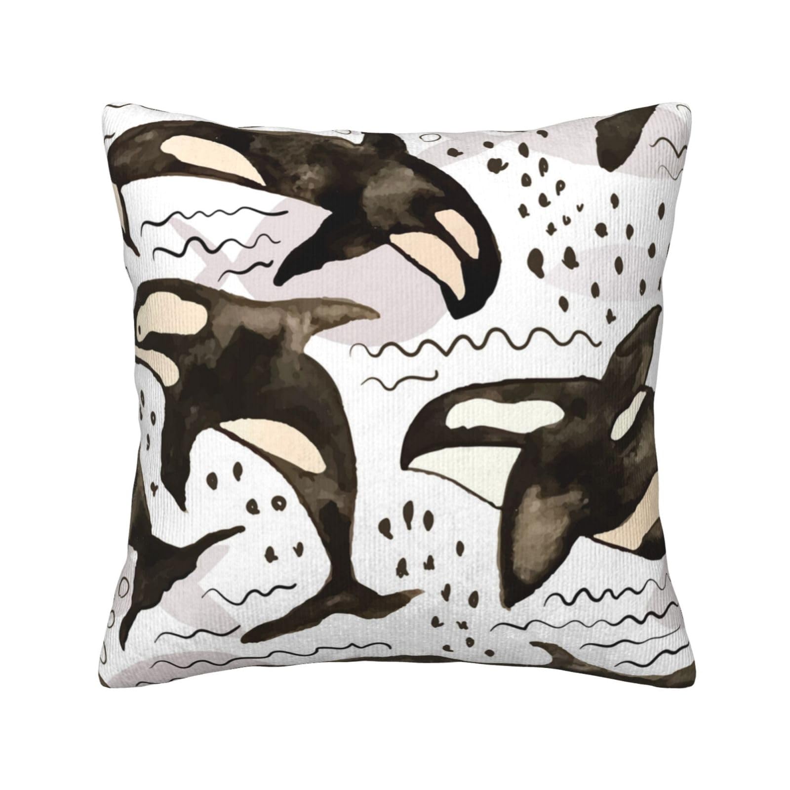 Watercolor Orcas,Pillow Cover, Decorative Throw Pillowcase Corduroy Cushion Covers for Bedroom Sofa,16 in