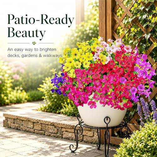 QSPEROV Artificial Flowers for Outdoors UV Resistant, 12 Bundles Realistic Faux Daisy with Eucalyptus Leaves Fake Plants for Porch Patio Planter Garden Decoration (6-Color Mix) — view 6