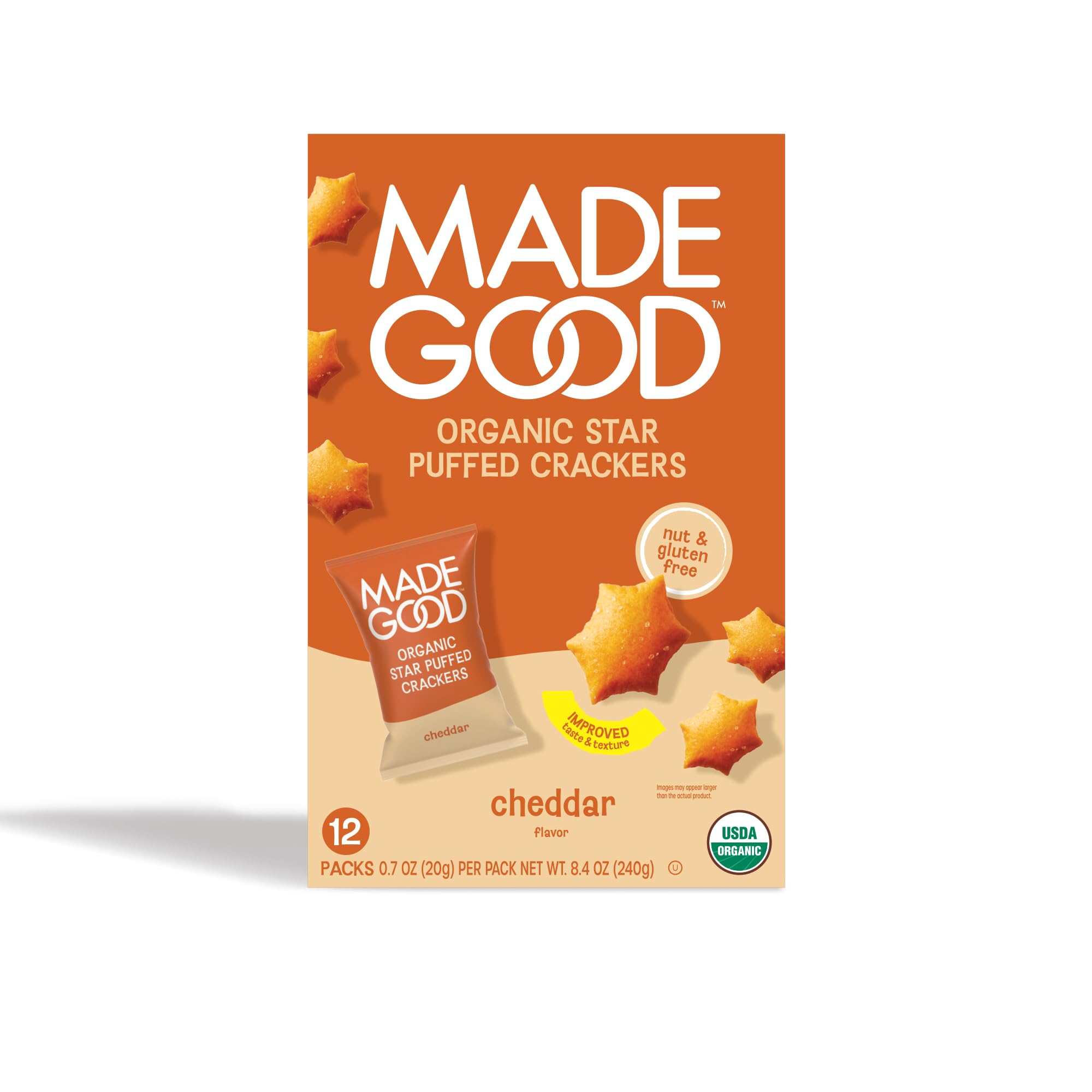 MADEGOOD Organic Cheddar Star Puffed Crackers Multipack, 8.4 OZUSDA Organic