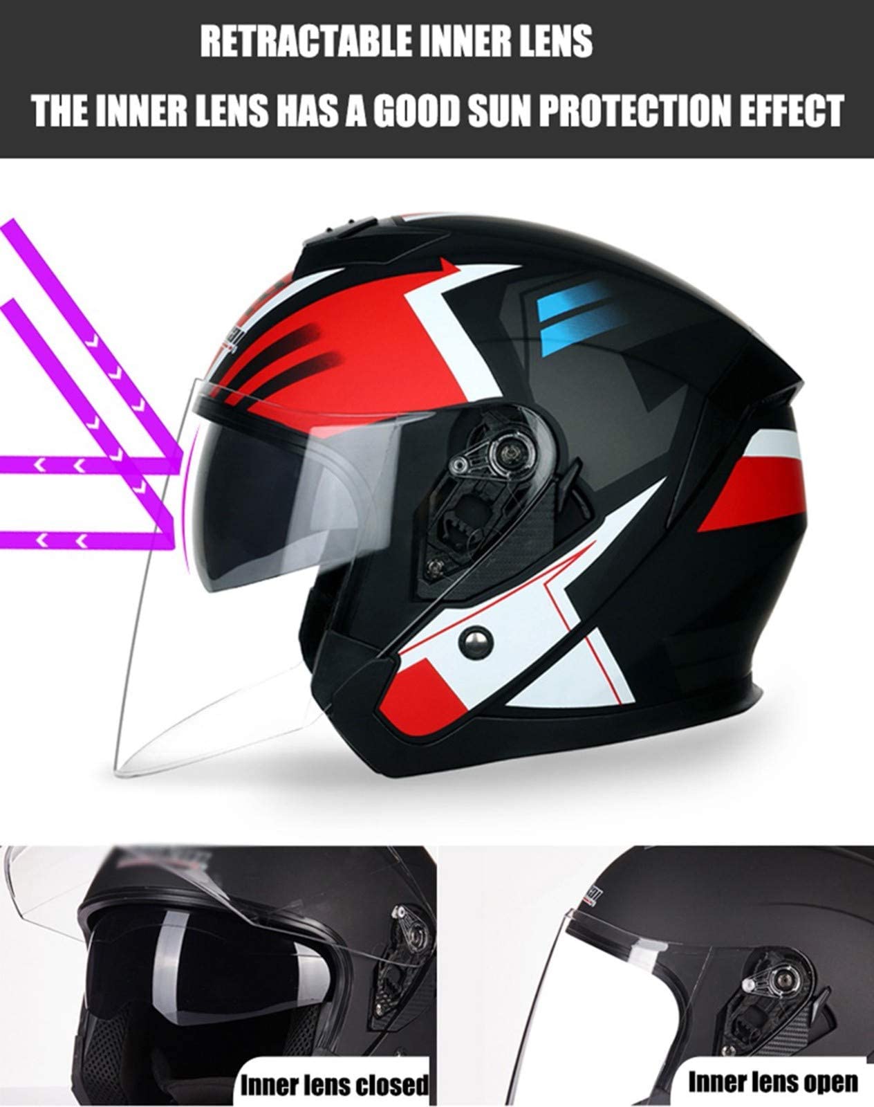 Cascos Protectores para Motocicletas Casco Abierto para Motocicleta Casco de Media Cara para Motocicleta Abs Moto Eléctrica ty Doble Lente Moto Casque Casco Moto para Adultos Hombres Mujer