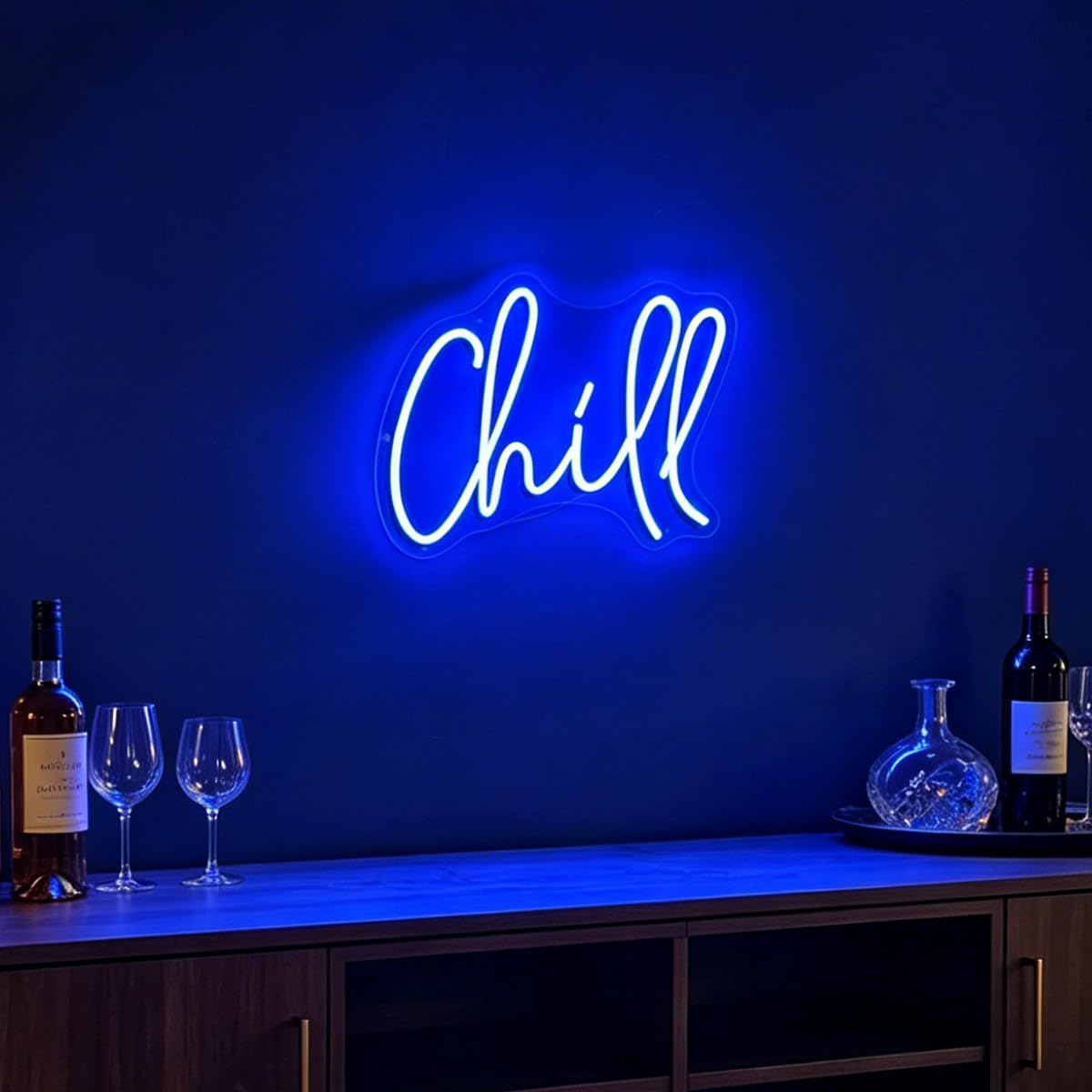 Chill Neonschild, blaues Neonlicht, USB-betriebene Wörter, LED-Lichter für Schlafzimmer, Zuhause, Bar, Pub, Club, Hotel, Spielzimmer, Männerhöhle, Wanddekoration
