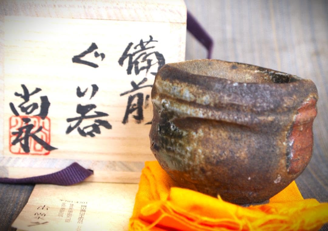 希少作★小出尚永【師：原田拾六】★備前ぐいのみ★共箱・布 希少作☆小出尚永【師：原田拾六】☆備前ぐいのみ☆共箱・布