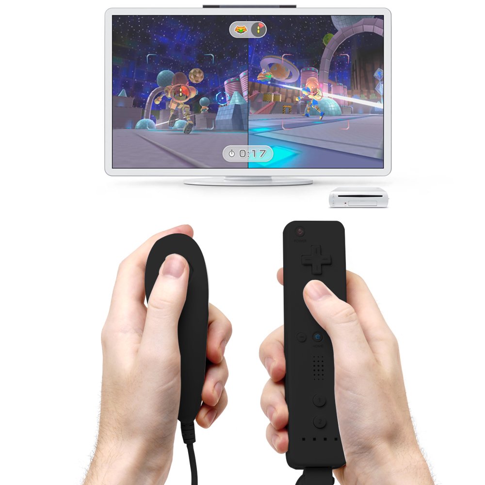 AFUNTA Nunchuck Controllers para Nintendo Wii U, 2 Packs Reemplazo para Wii U Juego de Video - Negro