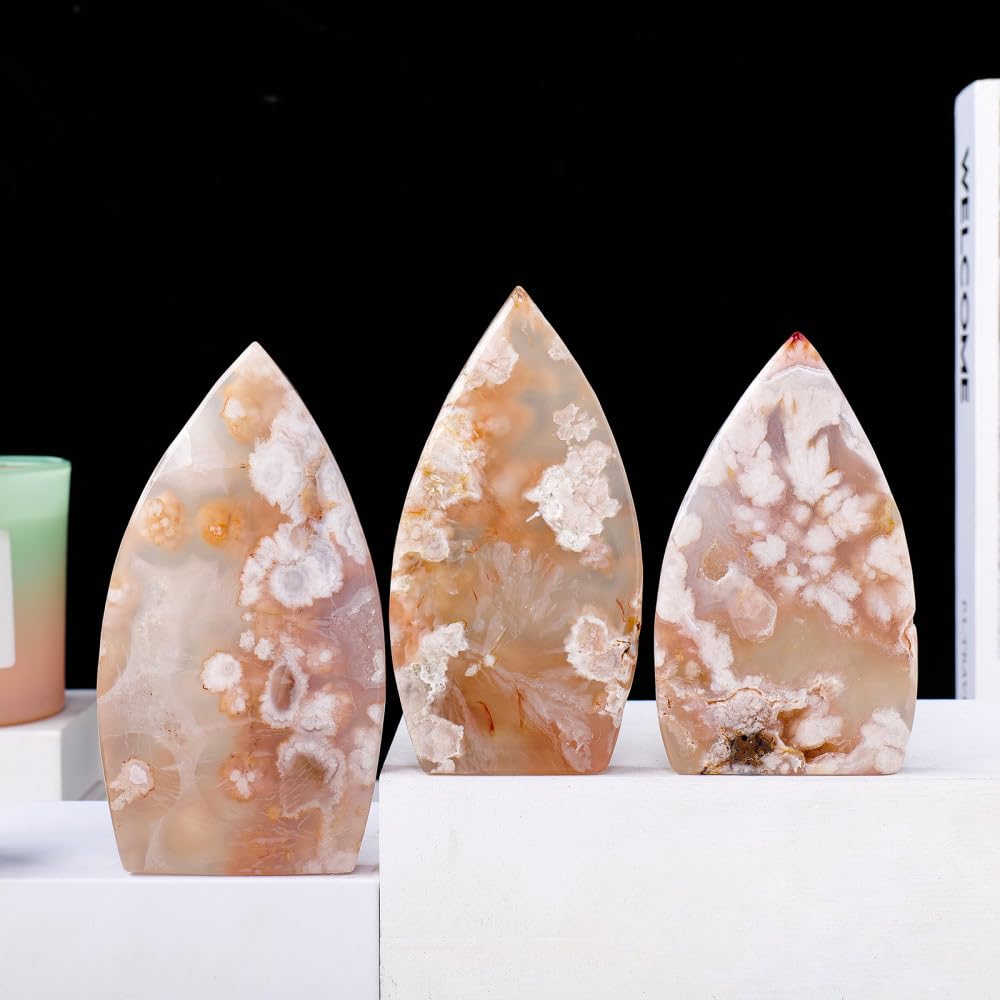 LVTFCO 1 pièce de Collection de Figurines en Pierre d'agate de Cerise Naturelle sculptée à la Main en Forme de Flamme, décoration d'intérieur, A, 200,300 g