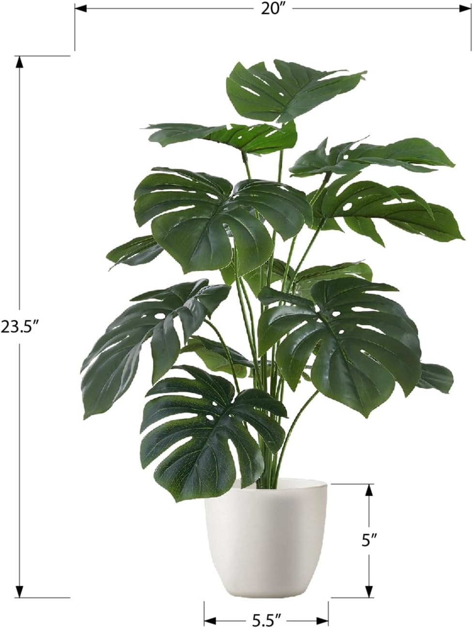 Monarch Specialties I 9576 Artificial Plant, 24" Tall, Monstera, Indoor, Faux, Fake, Table, Greenery, Potted, Real Touch, Decorative, Green Leaves, Black Pot