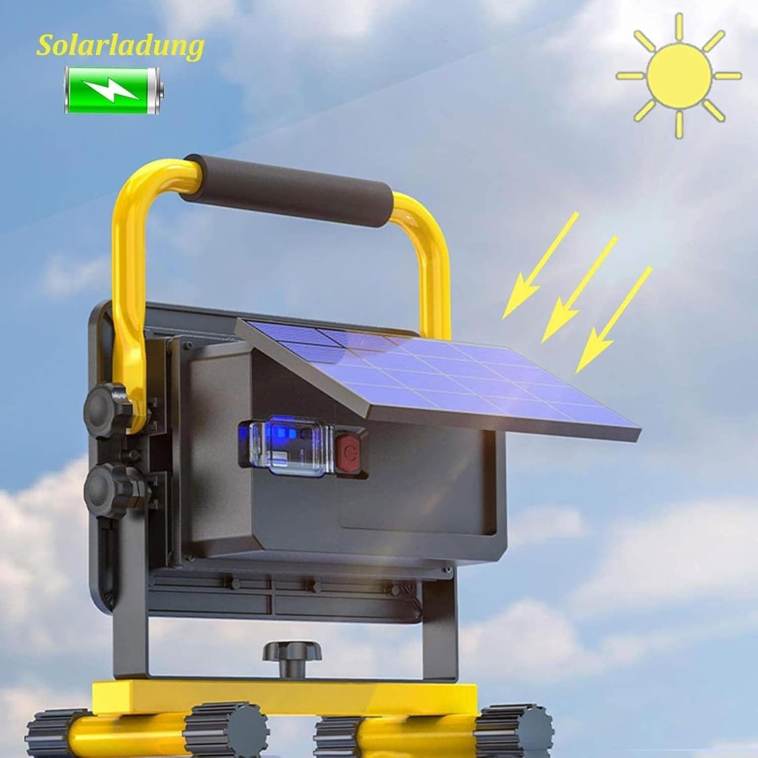 Luces De Trabajo LED De Energía Solar Portátiles, Luces De Inundación Exteriores Impermeables De 10000 Lm Con Batería De 20800 MAh, Puerto De Salida USB Incorporado, 130 LED, Para Garaje, Jardín