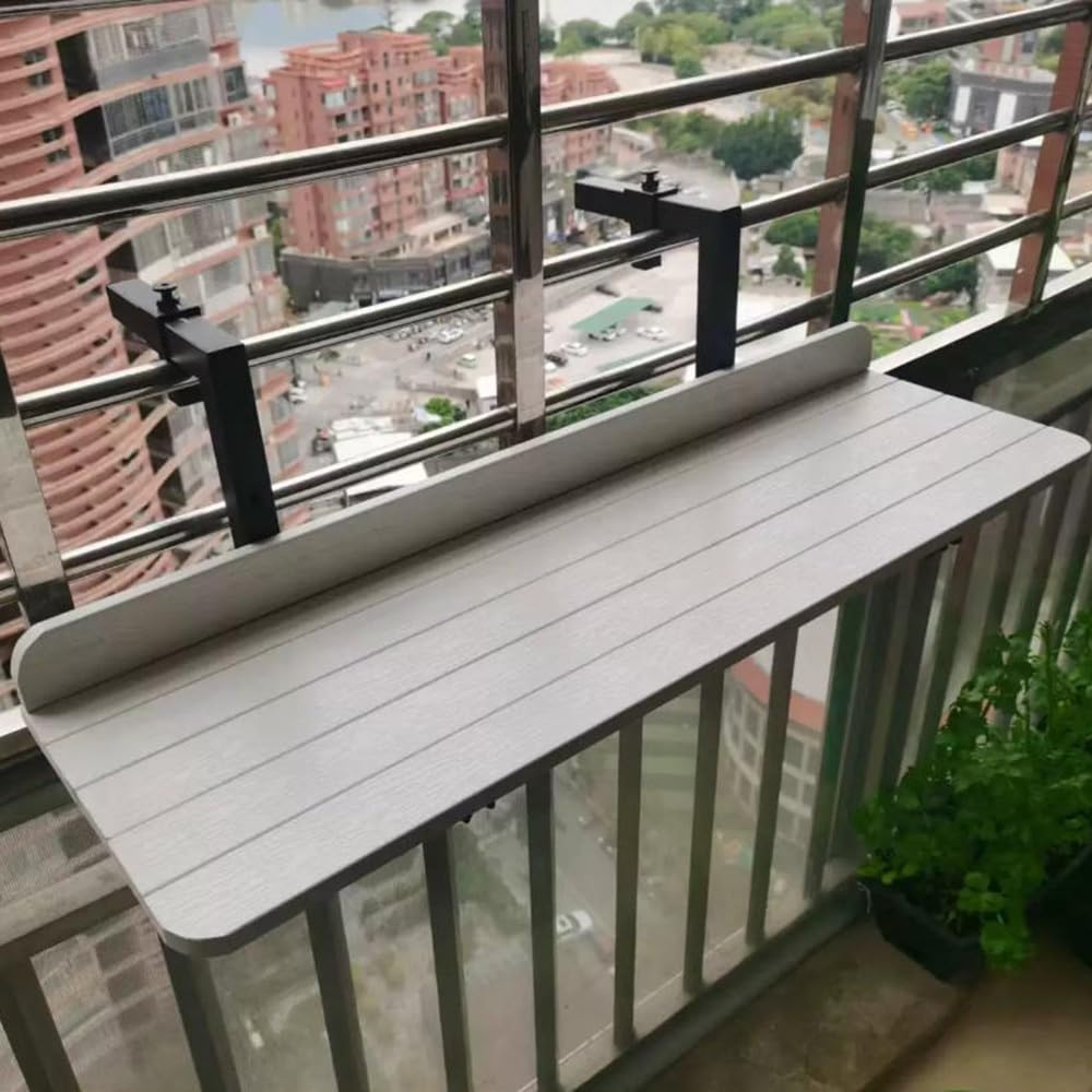 Mesa plegable para balcón colgante exterior y escritorio de ordenador para barandillas de 14cm