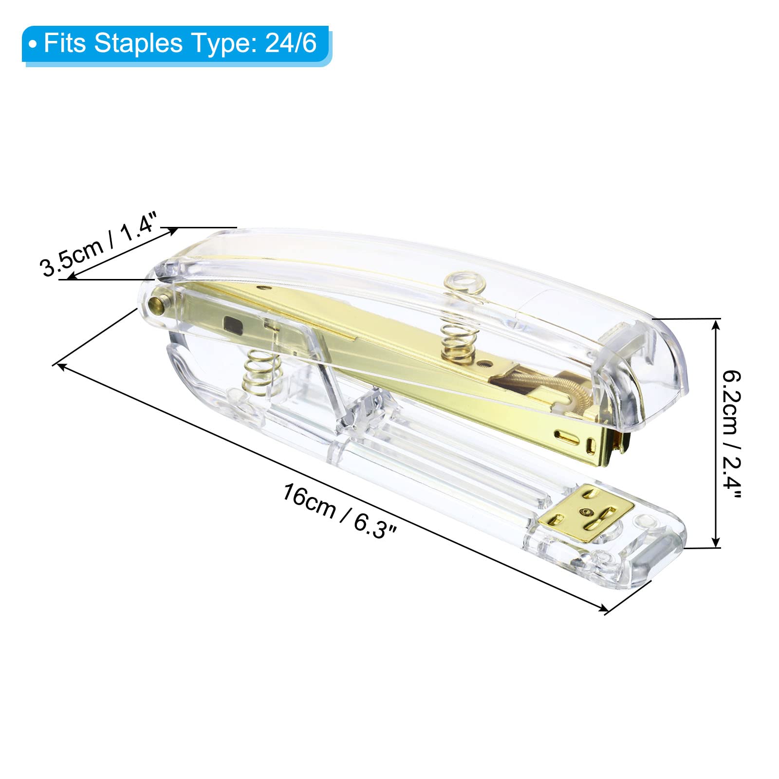 PATIKIL Acrylic Stapler, Portable Stylish Manual Effortless Desktop Accessories Stapler for Classroom Home Office Desk Gold - Image 2