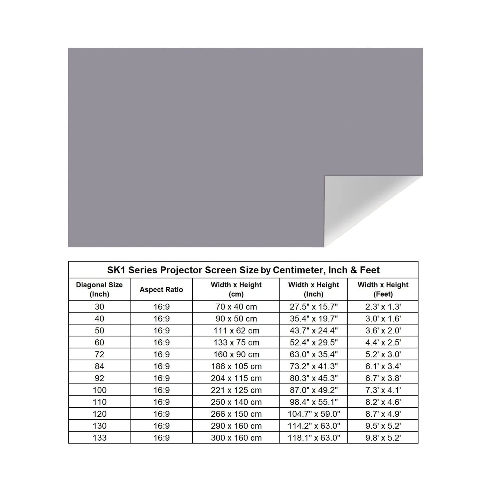 Telo Proiettore Schermo di proiezione Panno in Tessuto Riflettente Alta luminosità 72 84 92 100 110 120 130 133 Pollici for proiettore DLP LED 3D Beamer(133 inch)
