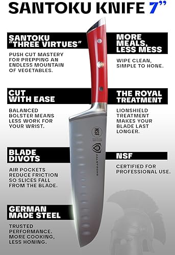 Miniatura 5 de Dalstrong Santoku Cuchillo  7 pulgadas  Serie Gladiator  Acero alemán de alto carbono  Cuchillo de cocina con mango ABS rojo carmesí  Cuchillo para