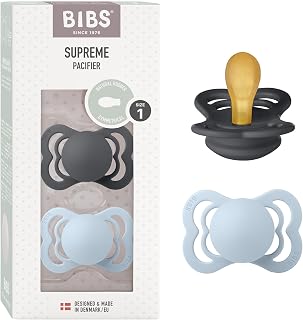 BIBS Pacifiers - Supreme Collection | BPA-Free Baby Pacifier | Made in Denmark | Set of 2 Iron/Baby Blue Color Premium Soothers | Size 0-6 Months