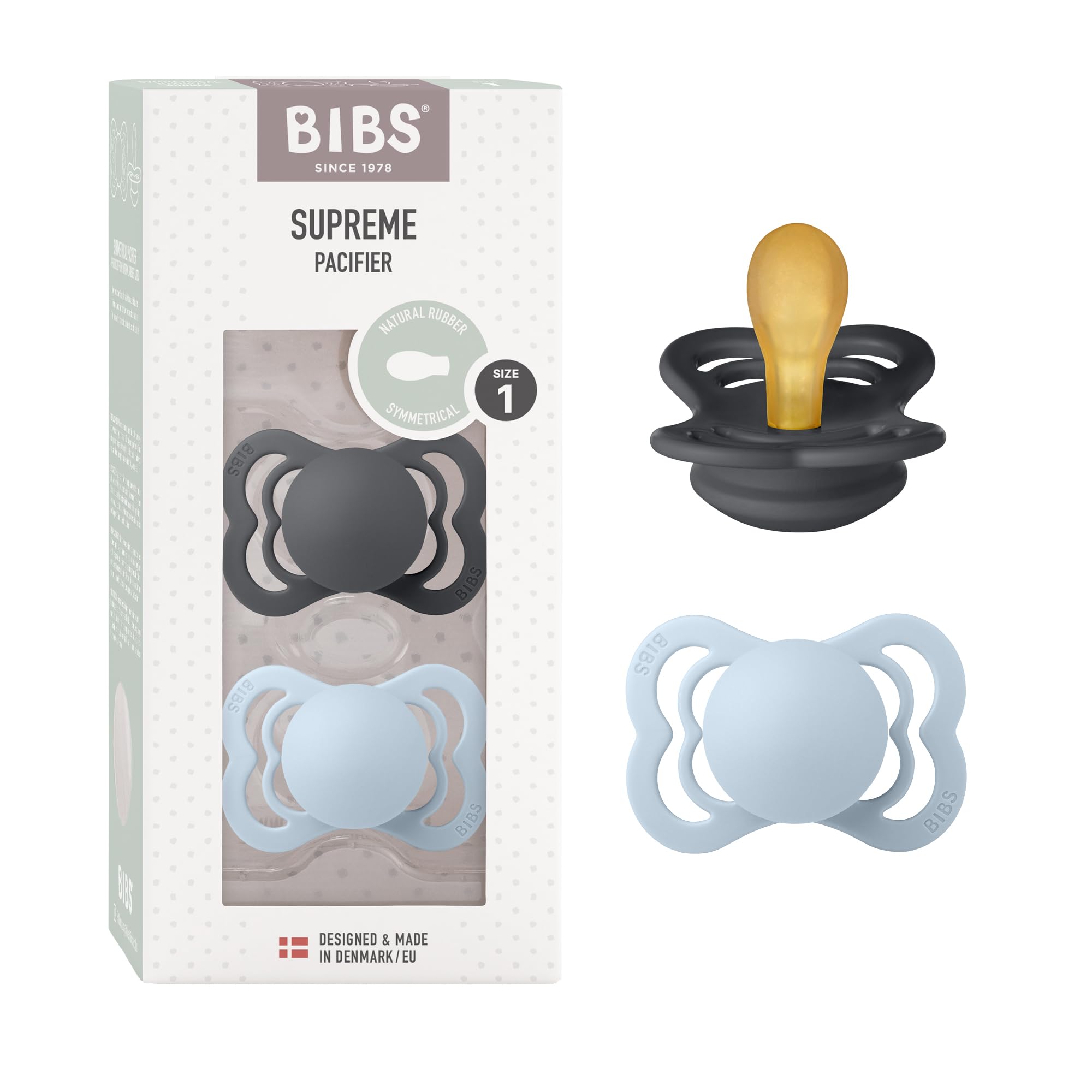 BIBS Supreme Paquete de 2 chupetes. Libre de BPA, Tetina con forma simétrica/Fisiológica. Látex natural, Hecho en Dinamarca. 0+ meses (Paquete de 2), Sage/Hunter Green — view 29