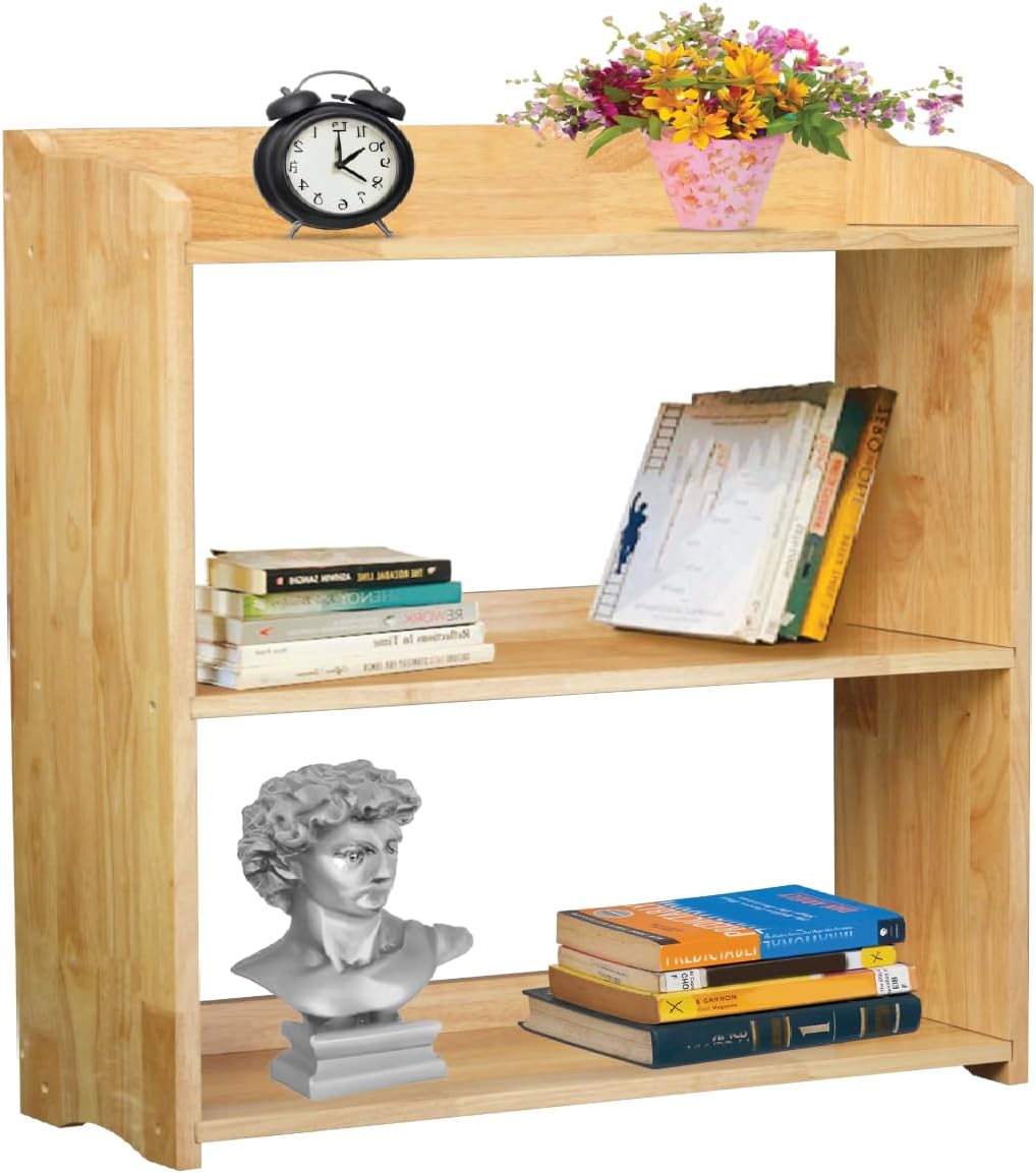 Pink Bookcase by Natural Wood, 4 Tier Bookshelf, Small Book Shelves Freestanding Display Storage Shelves. Open Bookshelf for Bedroom, Living Room and Office (Natural, 3 Tier Simple)