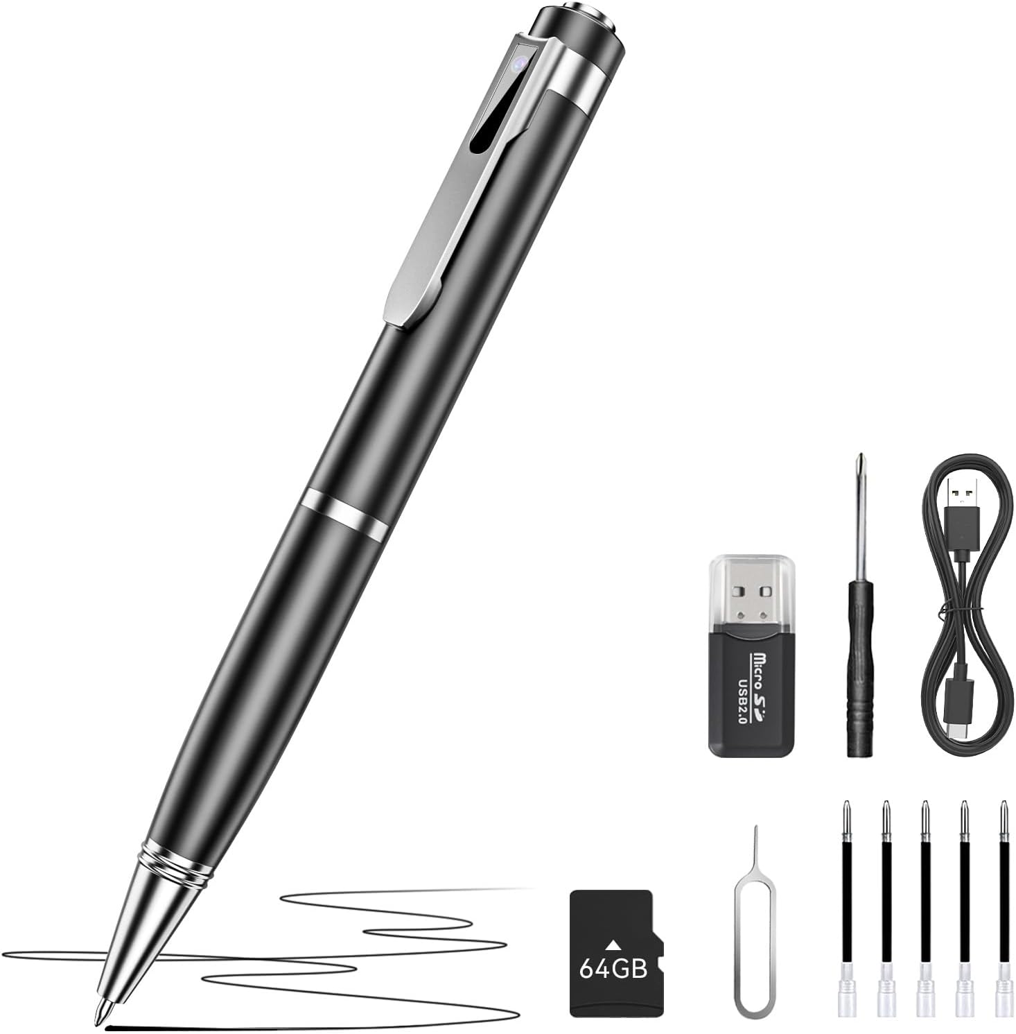 64G 1080P HD Portable Body Camera for Home Security, Pen Camera with Take Photos/Loop Recording, Long Battery Nanny Cam Ideal for Outdoor Indoor, Meeting, Lecture, Easy to Use