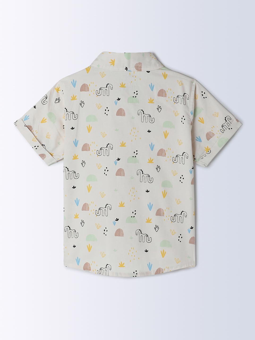 Milou Cotton Half Sleeves All Over Printed Bio Washed Shirt - Off-White - Image 6 thumbnail