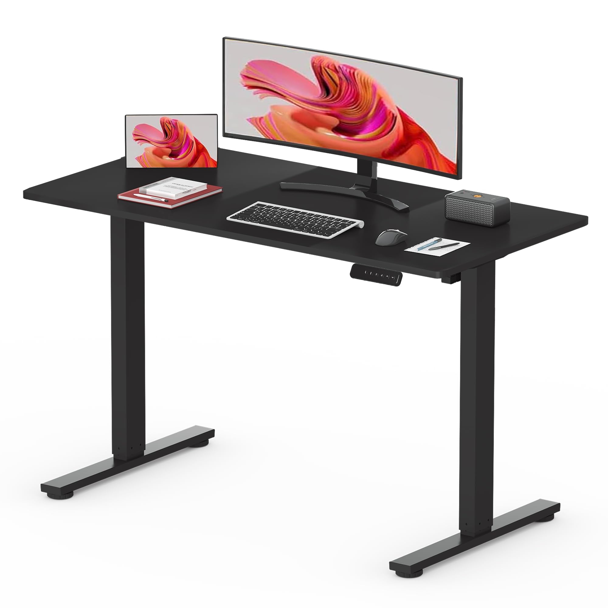 SANODESK 120 * 60 Electric Standing Desk ONE PIECE DeskTop Height Ajustable Desk With Memory Smart Panel Sit Stand Table for Home Office (Black Frame+ Black Desktop)