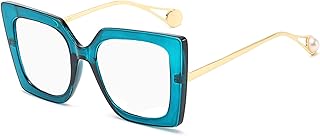 bullabulling Oversized Square Blue Light Blocking Glasses Eye Strain Glare Pearl Inlay Arm Cat Eye Fashion Eyewear (green, 0.0)