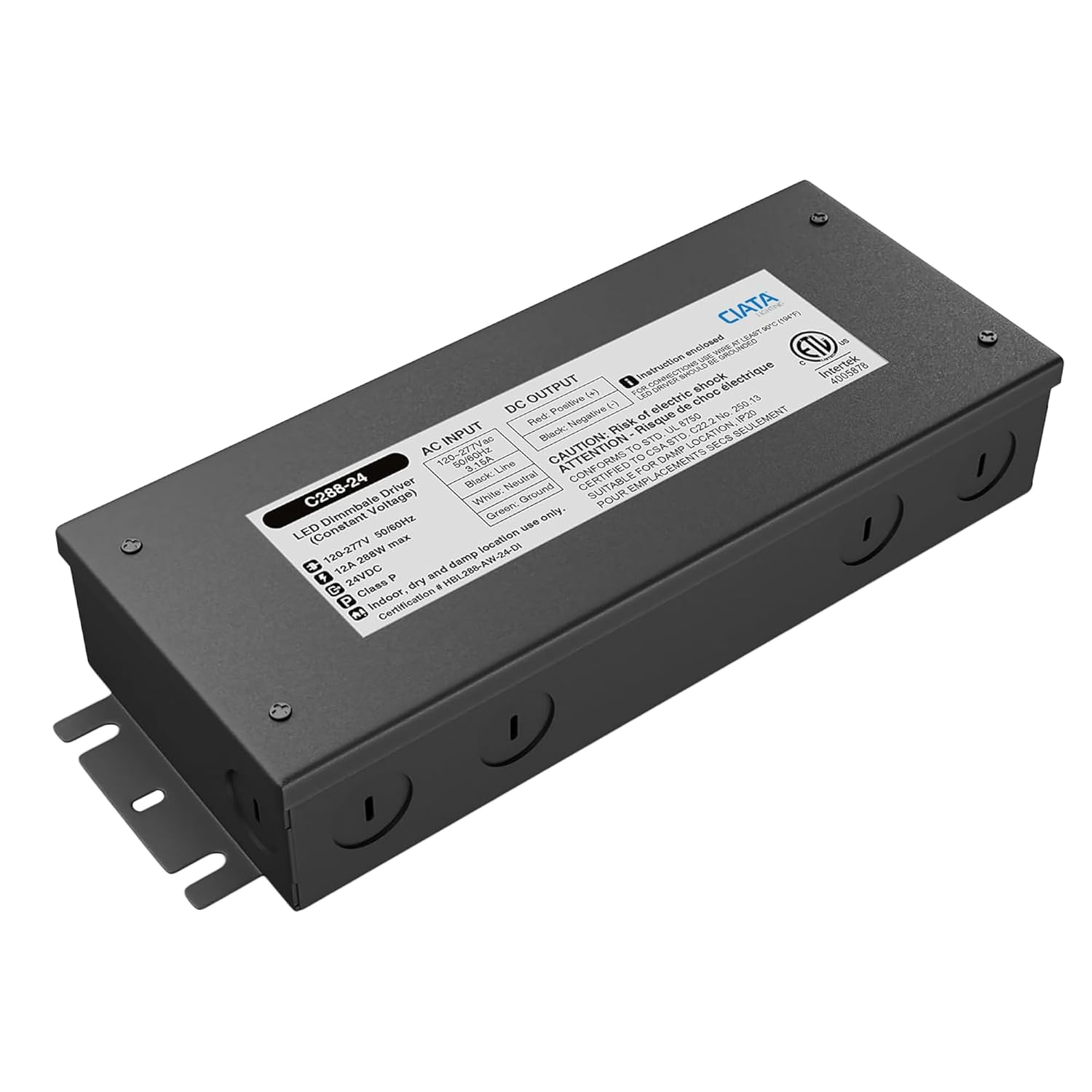 Ciata Lighting 24V DC LED Driver 288W - Quiet Electronic Power Supply Transformer - Dimmable, Ideal for LED Strip Lights and More