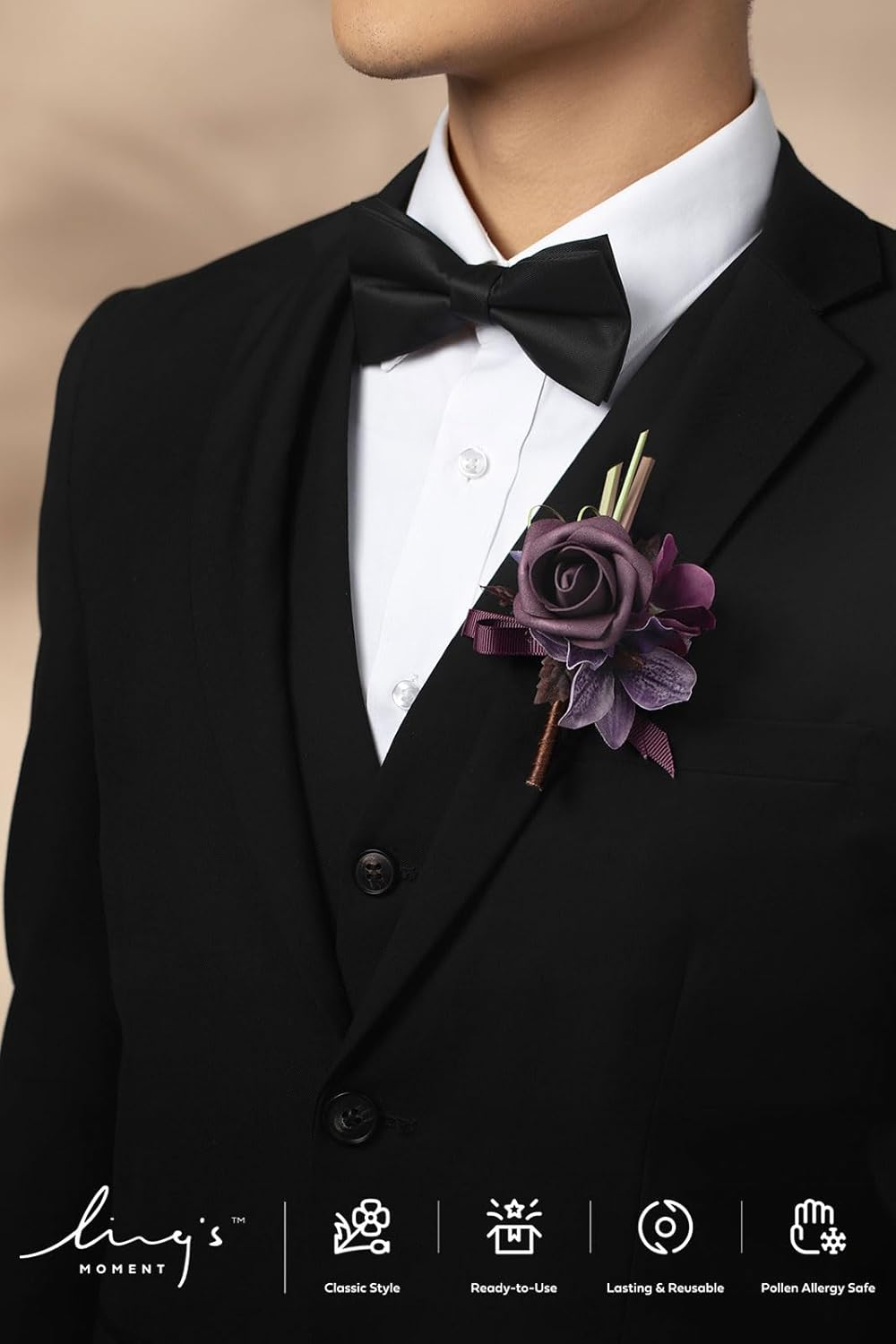 Ling's Moment Pre-Arranged Wedding Flower Packages, Boutonnieres & Wrist Corsages Package (Set of 12) in Plum & Plum Lily