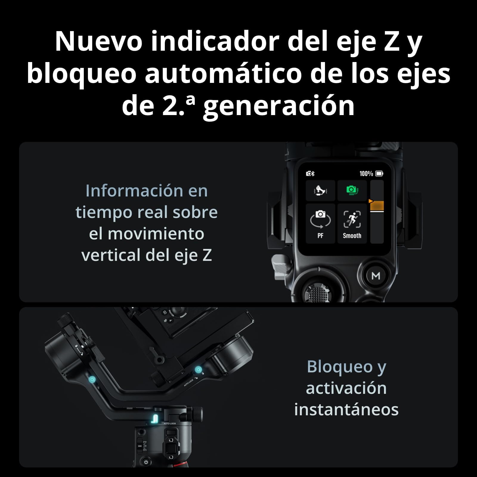 RS 5 Combo, Estabilizador para Cámara Canon/Sony/Panasonic/Nikon/Fujifilm, Seguimiento Inteligente, Empuñadura Maleta Electrónica, Perillas de Ajuste Fino, Nuevo indicador del Eje Z