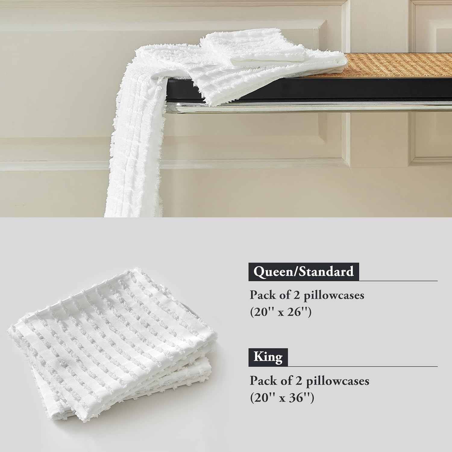 WARMDERN White Pillow Covers King Pillow Cases Soft Microfiber Pillow Cases Set of 6 Boho Textured Pillowcase with Envelope Closure(White, King, 6 Pack)