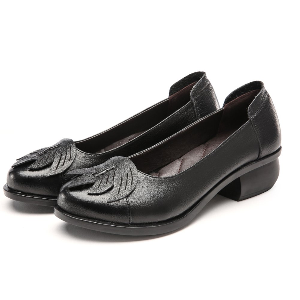 Espadrilles à talons moyens en cuir véritable et finitions soignées bout rond - 3