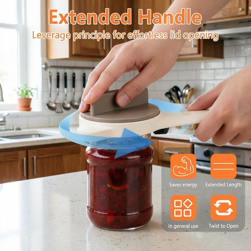 4 in 1 Adjustable Jar Opener for Weak Hands - Heavy Duty Stainless Steel Lid Remover (1" - 3.5"), Effortless Multi-Purpose Bottle & Can Opener for Seniors with Ergonomic Non-Slip Handle