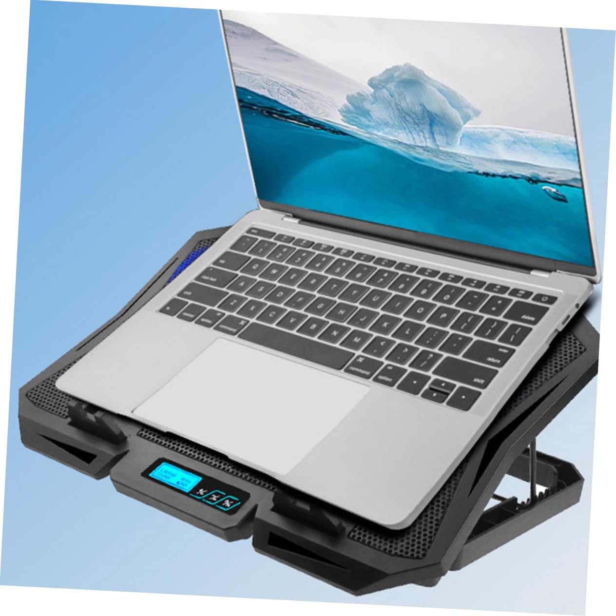 Mikikit Laptop Cooling Stand Stojak Chłodzący z Wentylatorem Cichy i Stabilny Pod Laptopa Odprowadzający Ciepło i Przystosowany Do Biurka i Łóżka