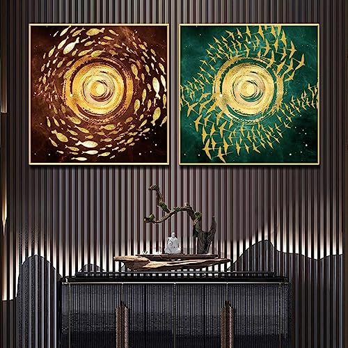 Peinture murale abstraite de poissons dorés dsdsgog 50x50 cm lot de 2 affiches sans cadre pour salon