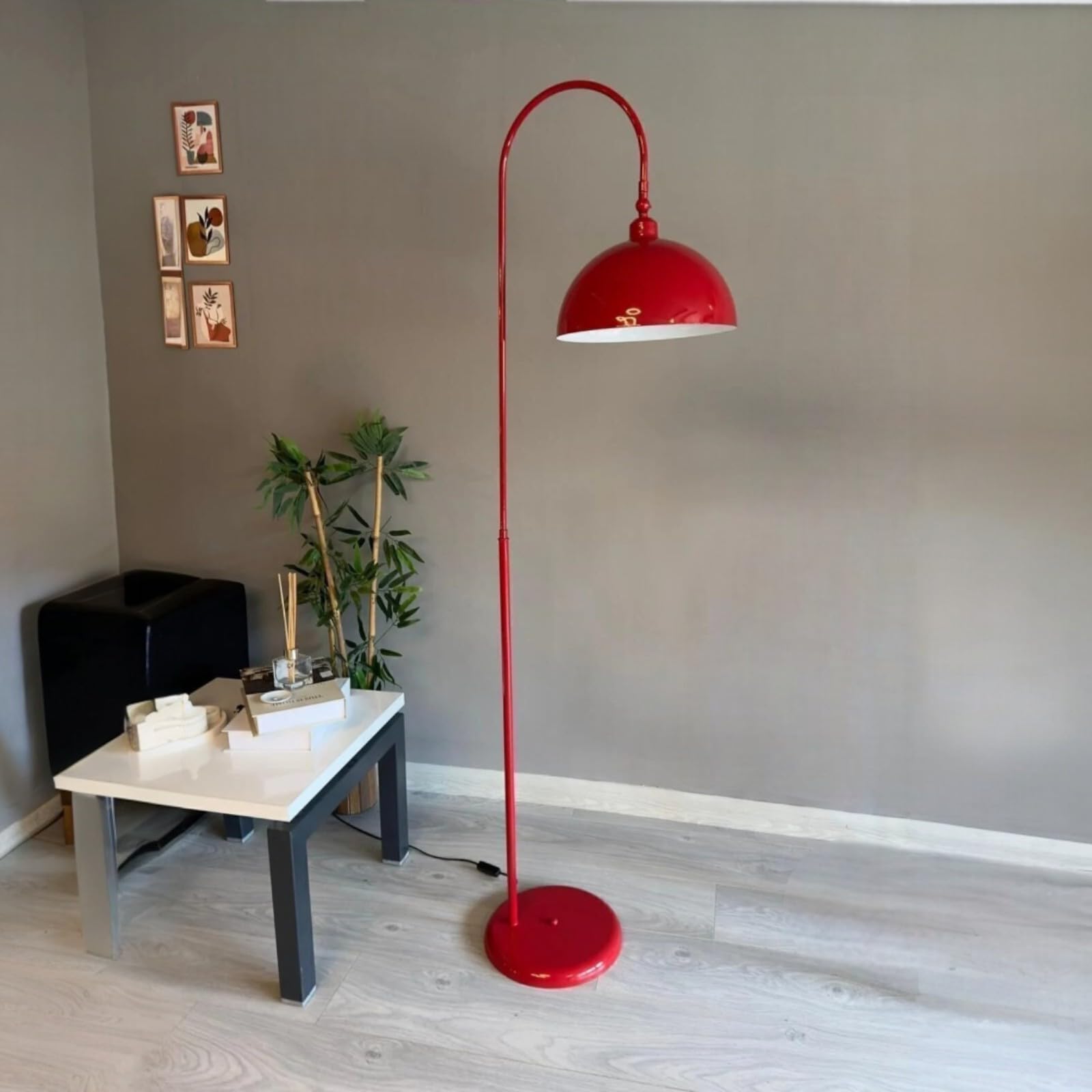 bamyum Gorkiede Lampada da Terra in Metallo, Terra per Soggiorno, Camera da Letto, dei Bambini con Attacco E27, Larghezza 30 cm, Paralume Regolabile, Rosso
