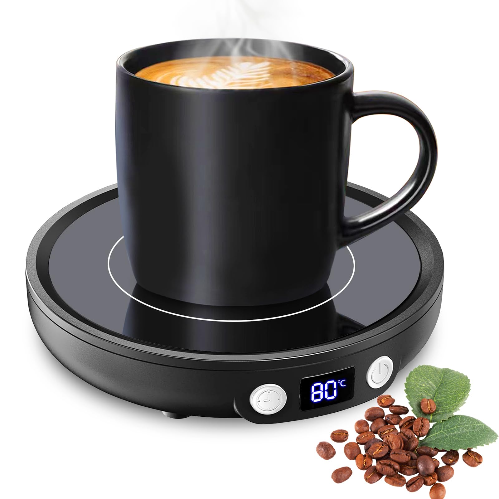 MQFORU, scalda tazze da caffè, scalda tazze con 3 livelli di temperatura, timer 2-12H, 4 ore, spegnimento automatico, piastra scalda bevande per caffè, tè, candela (Nero)