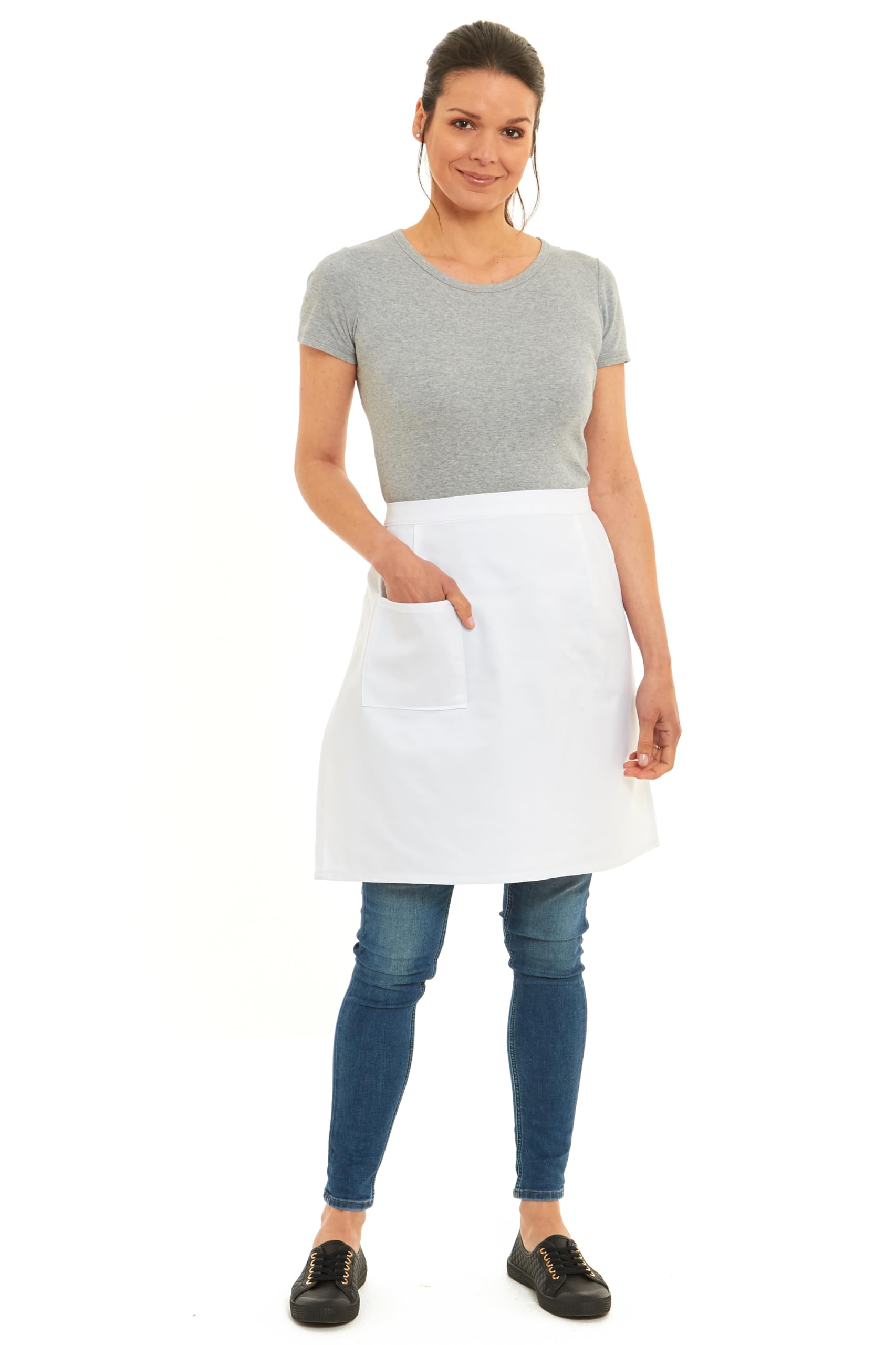 Tesmark Men's White Plain Half Aprons For And Wo With Pockets, One Size Plain Colour Versatile Aprons Ideal For Home Chef Waitress Bbq And Professional Use (White)