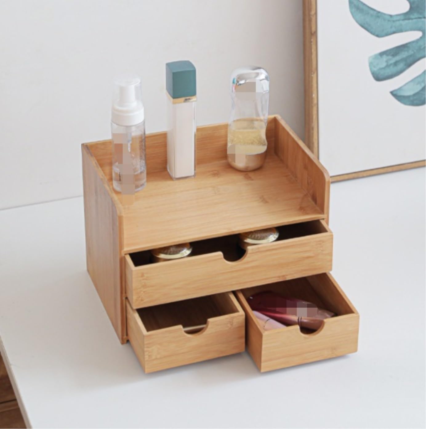 Organizzatore Scrivania Organizer da Scrivania in bambù con 3 Cassetti per Riporre Gli Oggetti Tavolo per Il Bagno di Casa E Ufficio Ufficio
