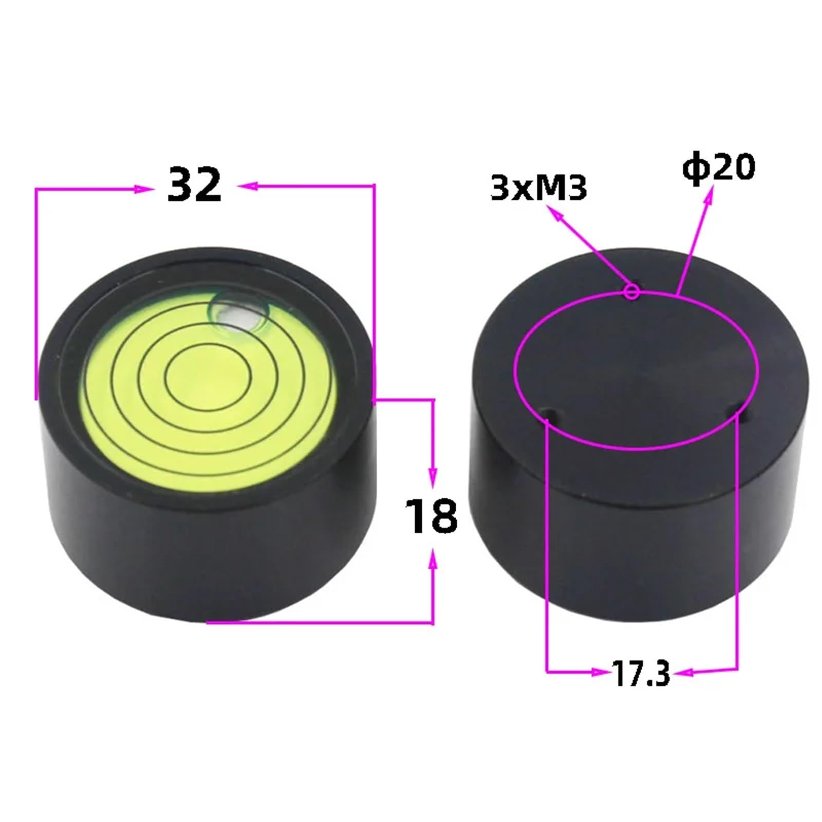 Medición de nivel de superficie, Spirit Level Bubble Bead 1.0mm/m Accuracy With Mounting Hole 32x18mm